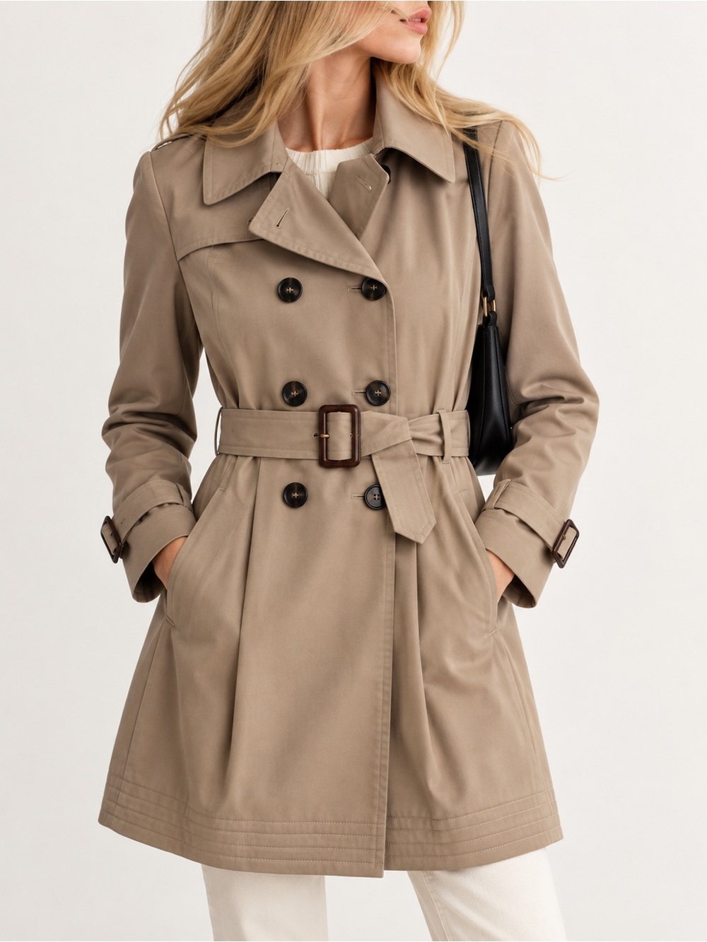 S Max Mara Beige/Taupe Double-Breasted Trench Coat Made in Italy